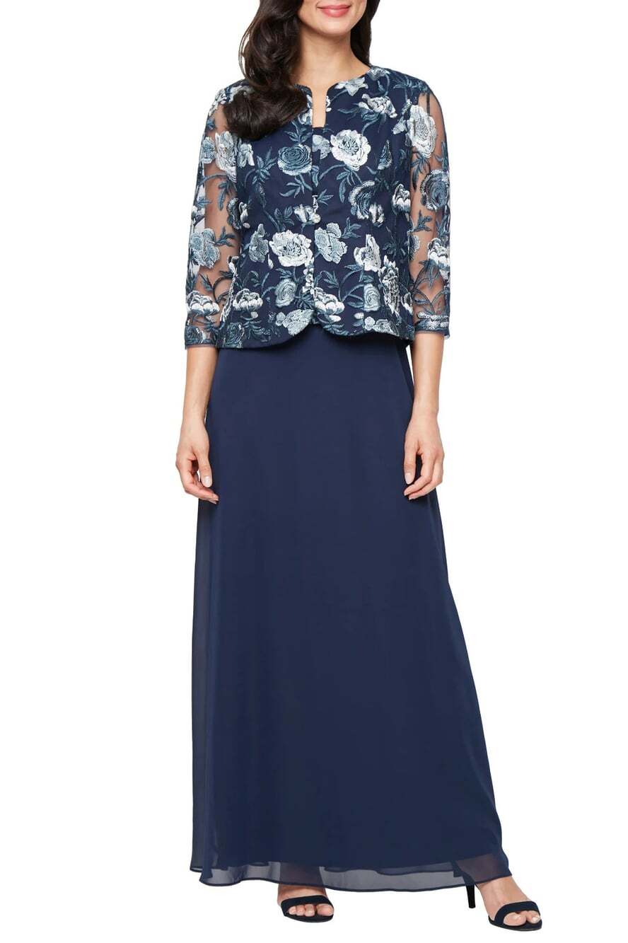 Alex Evenings Women's 10 Floral Embroidered Mock Two-Piece Gown • Reg Price $498